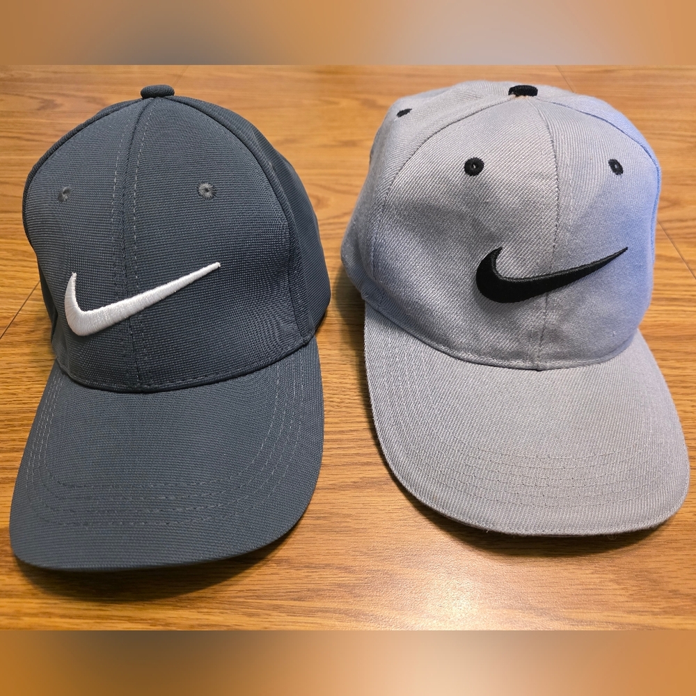 Two Nike Men’s Dual Swoosh Hats - Dark Gray & Light Gray